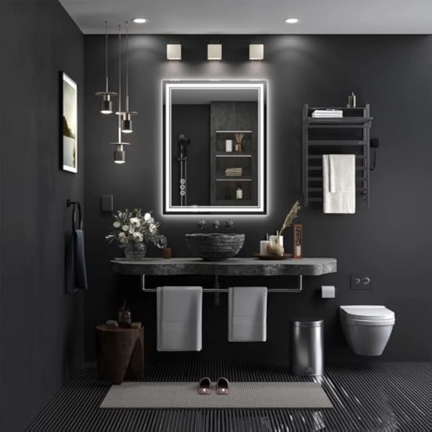 28X36 3 Colors Led Mirror for Bathroom with Front Light and Backlit,Dimmable anti Fog Wall Bathroom Mirror with Led Lights, Wat