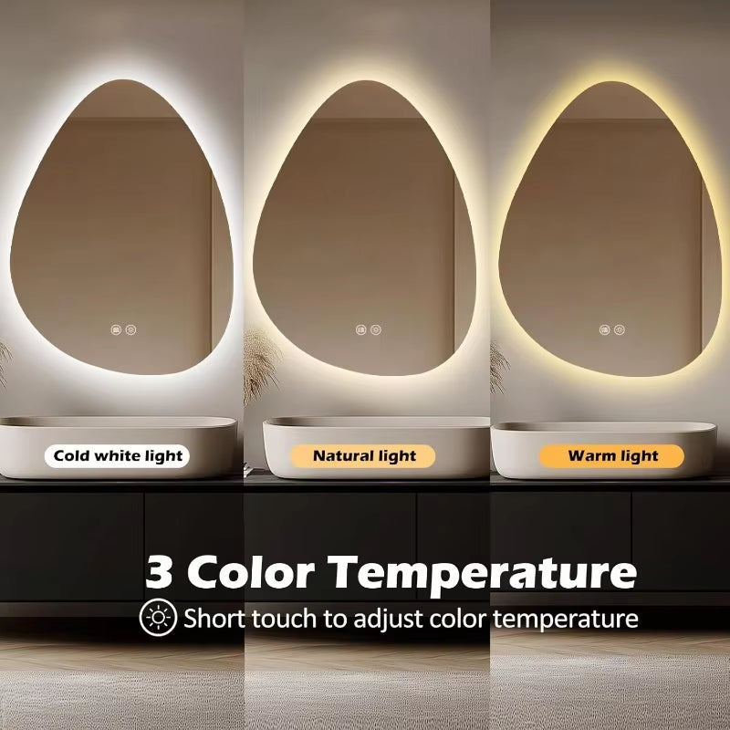 LED Bathroom Mirror with Lights 24X32”, Stepless Dimmable Irregular LED Mirror with 3 Colors, Anti-Fog, Memory, Al-Alloy Lampsha
