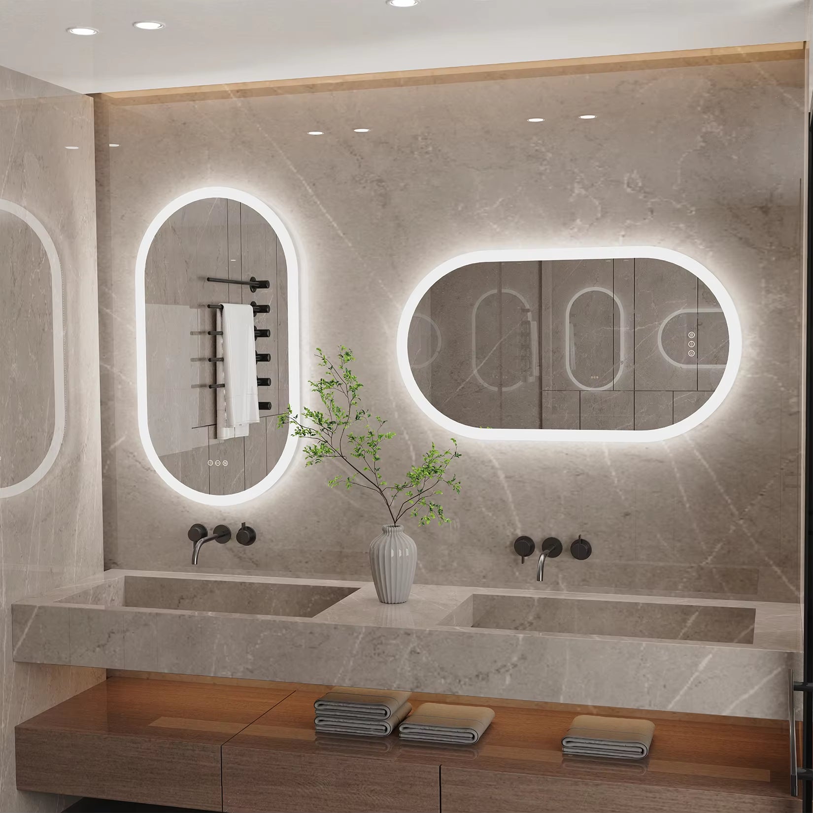 Backlit Lighted Bathroom Mirror LED Bedroom Vanity Mirror Salon Mirror with Touch Sensor Dimming Defog IP44