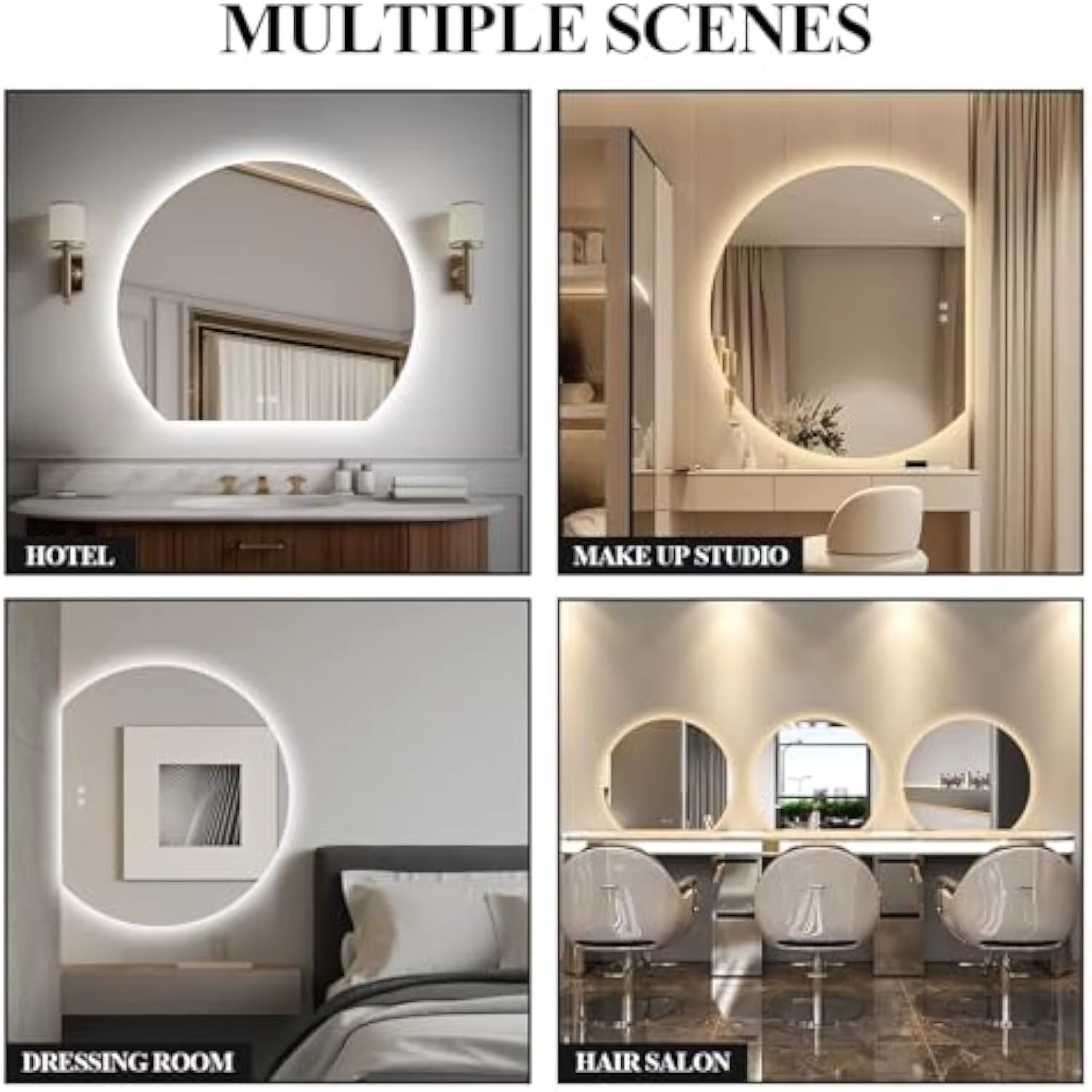 Half Moon round Led Bathroom Mirror for Wall, 36 Irregular Led Mirror with Anti-Fog, 3-Color Adjustal, Dimmable, Semi Circle F