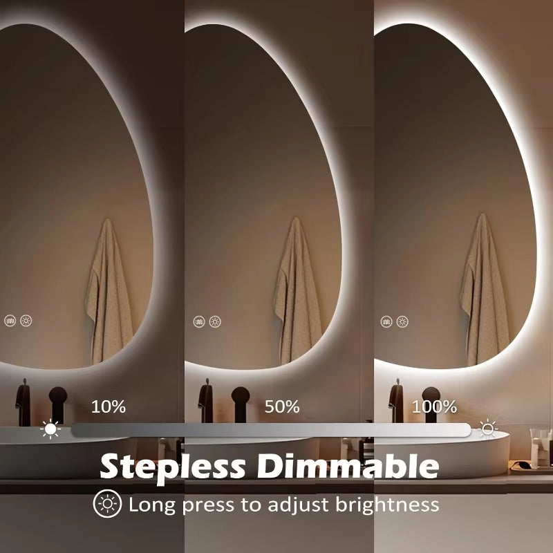 LED Bathroom Mirror with Lights 24X32”, Stepless Dimmable Irregular LED Mirror with 3 Colors, Anti-Fog, Memory, Al-Alloy Lampsha