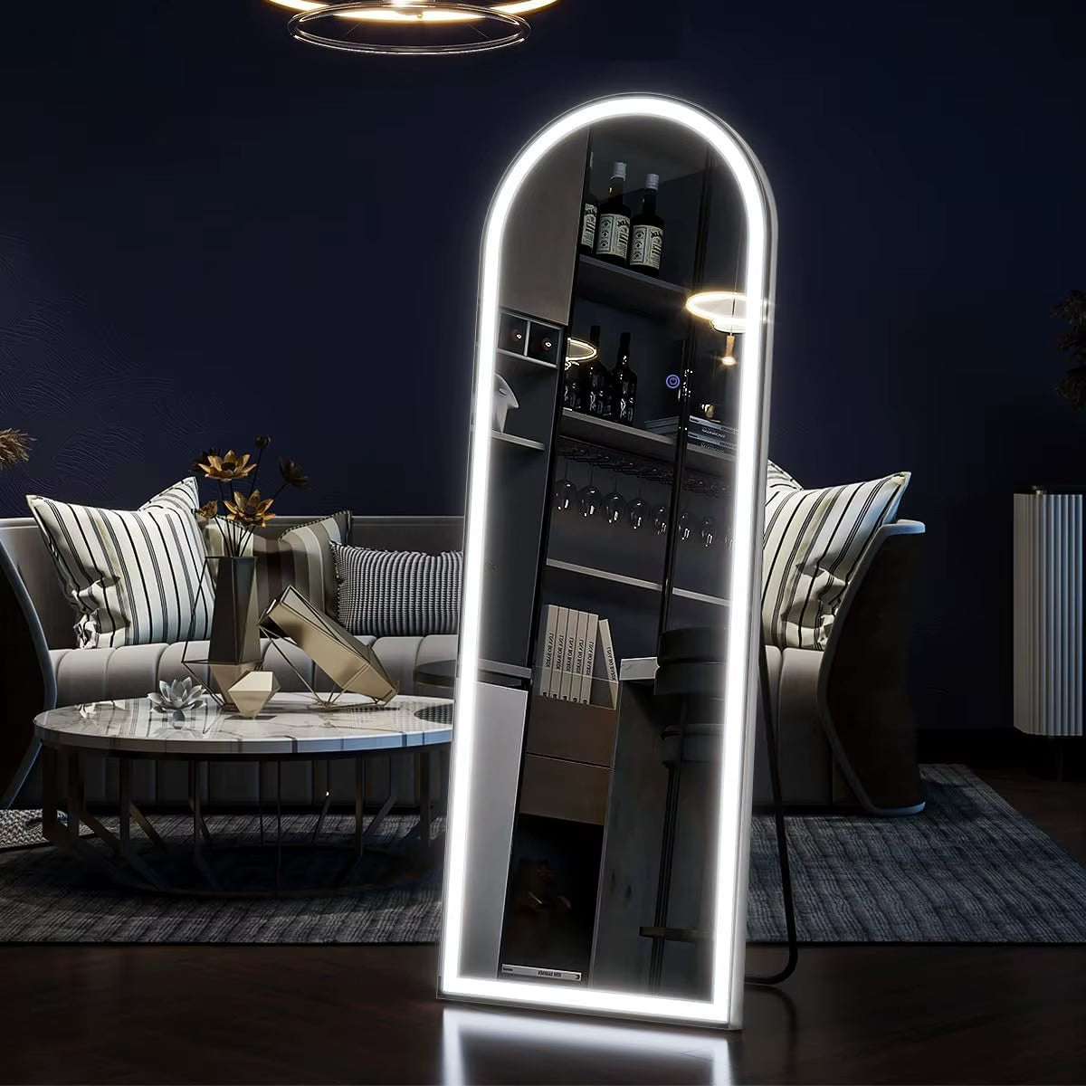 63"X20" Arched Full Length Mirror with Lights,Led Mirror Full Length,Lighted Floor Mirror with Stand,Full Body Mirror