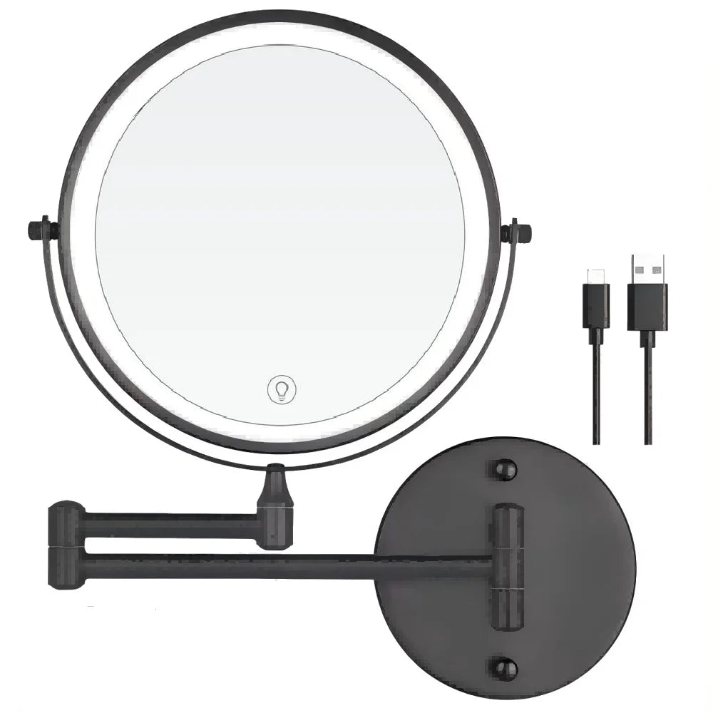 8" USB Charging Wall Mounted Shower Mirror with Lights,Double Sided 1X/10X Magnifying Makeup LED Mirror Vanity Dressing Mirror