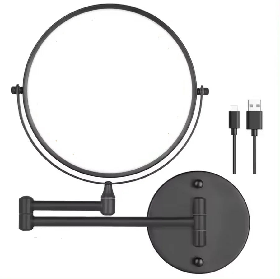 8" USB Charging Wall Mounted Shower Mirror with Lights,Double Sided 1X/10X Magnifying Makeup LED Mirror Vanity Dressing Mirror