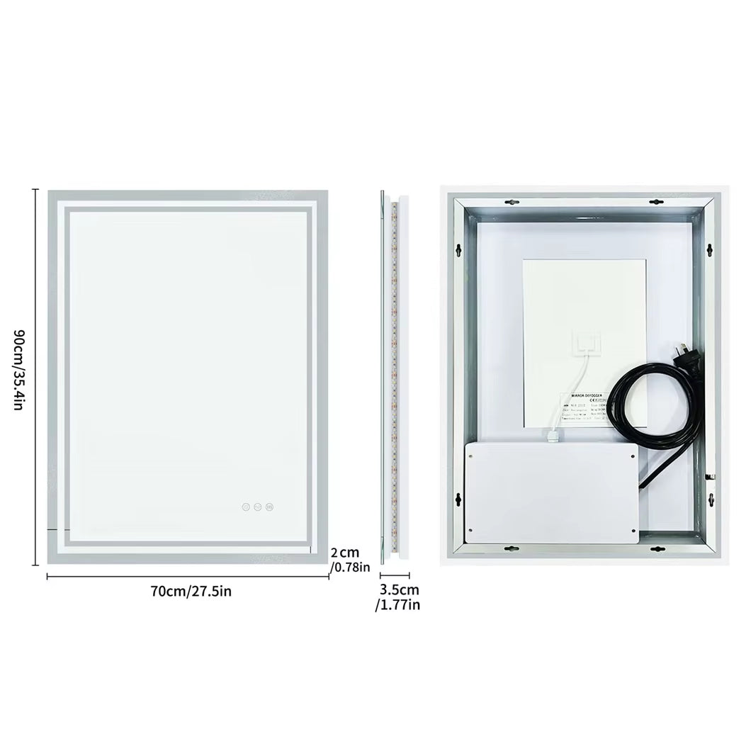 LED Bathroom Mirror 3 Size Dimmable Wall Mounted Mirror Rectangle Makeup Mirror Demist, Vertical/ Horizontal Backlit, IP65 Rated