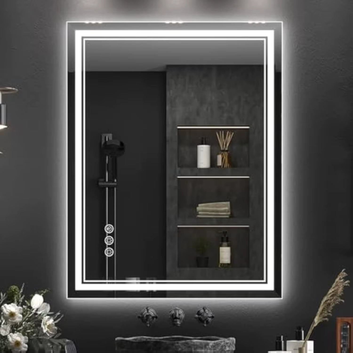 28X36 3 Colors Led Mirror for Bathroom with Front Light and Backlit,Dimmable anti Fog Wall Bathroom Mirror with Led Lights, Wat