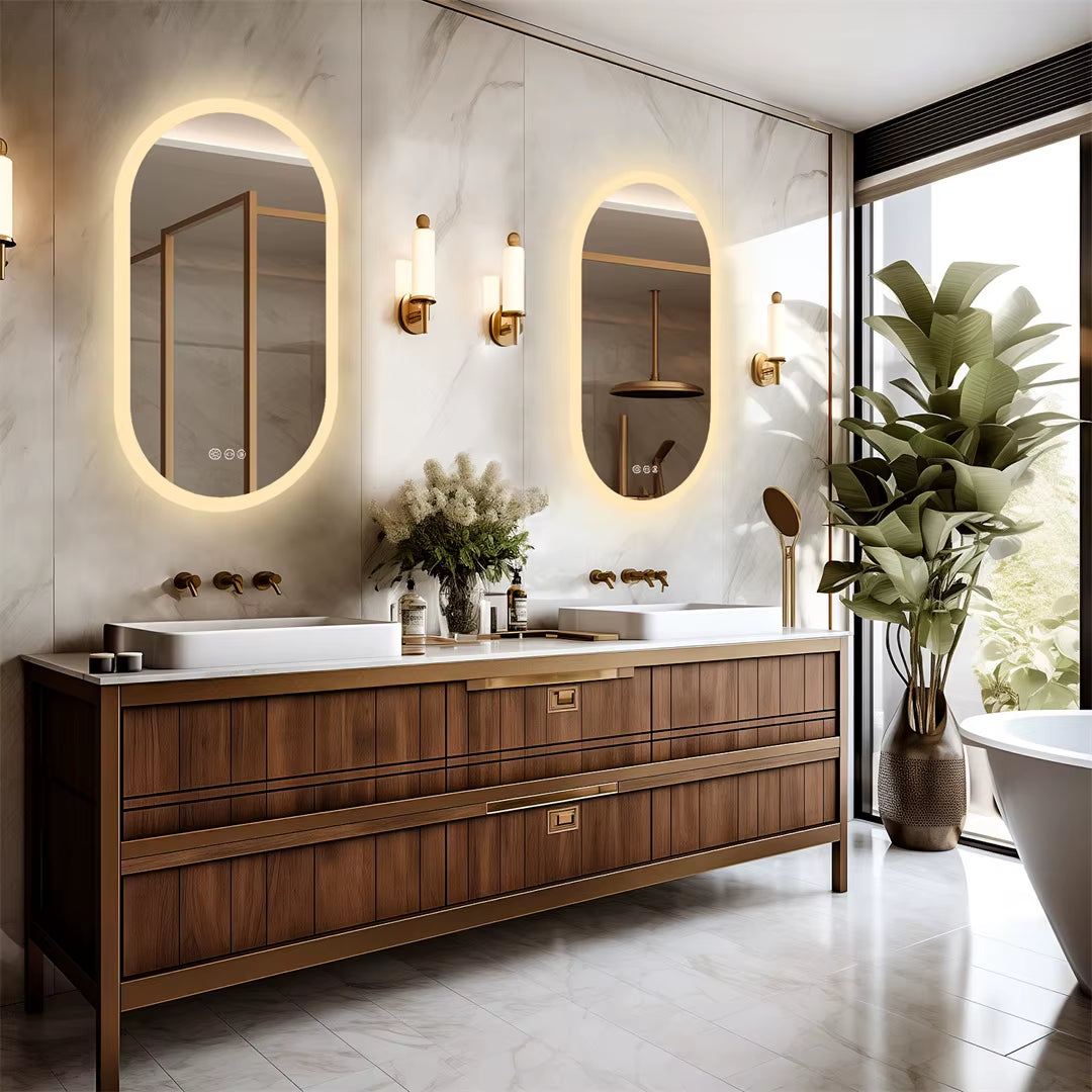 Backlit Lighted Bathroom Mirror LED Bedroom Vanity Mirror Salon Mirror with Touch Sensor Dimming Defog IP44