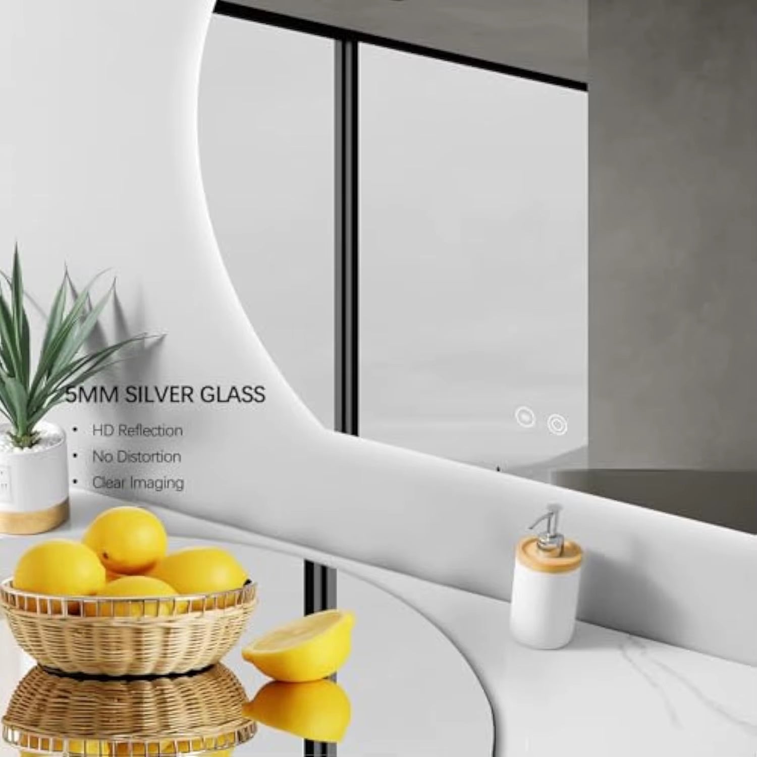 Half Moon round Led Bathroom Mirror for Wall, 36 Irregular Led Mirror with Anti-Fog, 3-Color Adjustal, Dimmable, Semi Circle F
