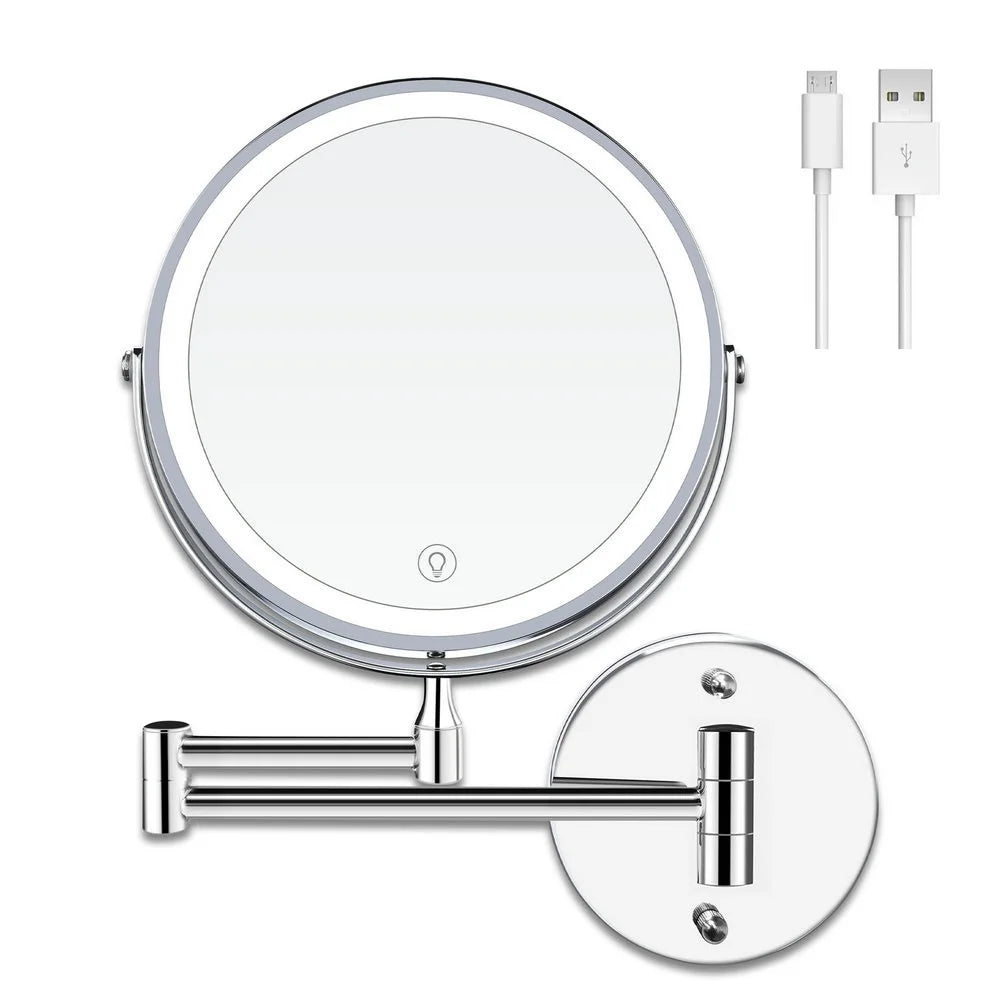 8" USB Charging Wall Mounted Shower Mirror with Lights,Double Sided 1X/10X Magnifying Makeup LED Mirror Vanity Dressing Mirror