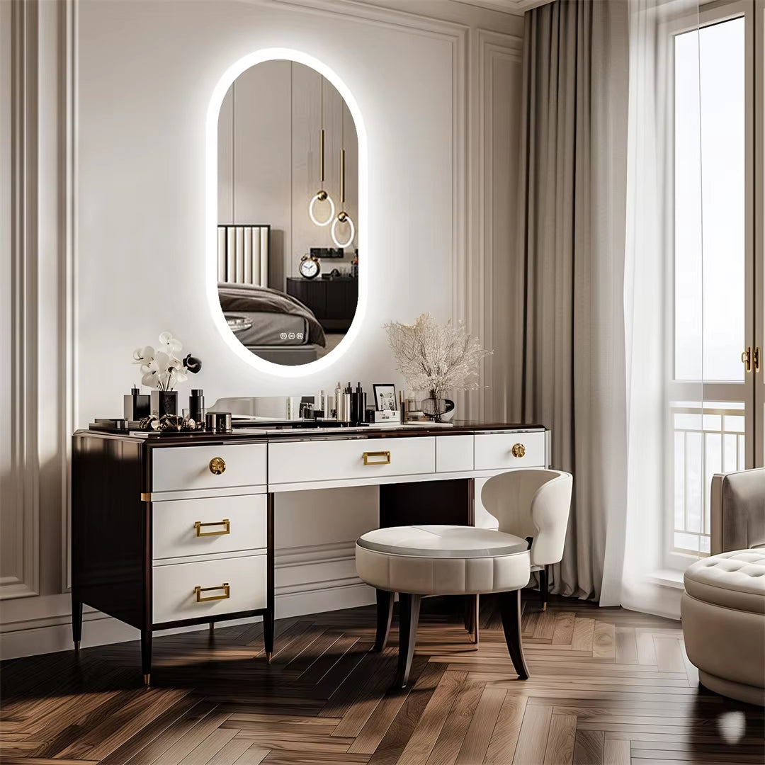 Backlit Lighted Bathroom Mirror LED Bedroom Vanity Mirror Salon Mirror with Touch Sensor Dimming Defog IP44