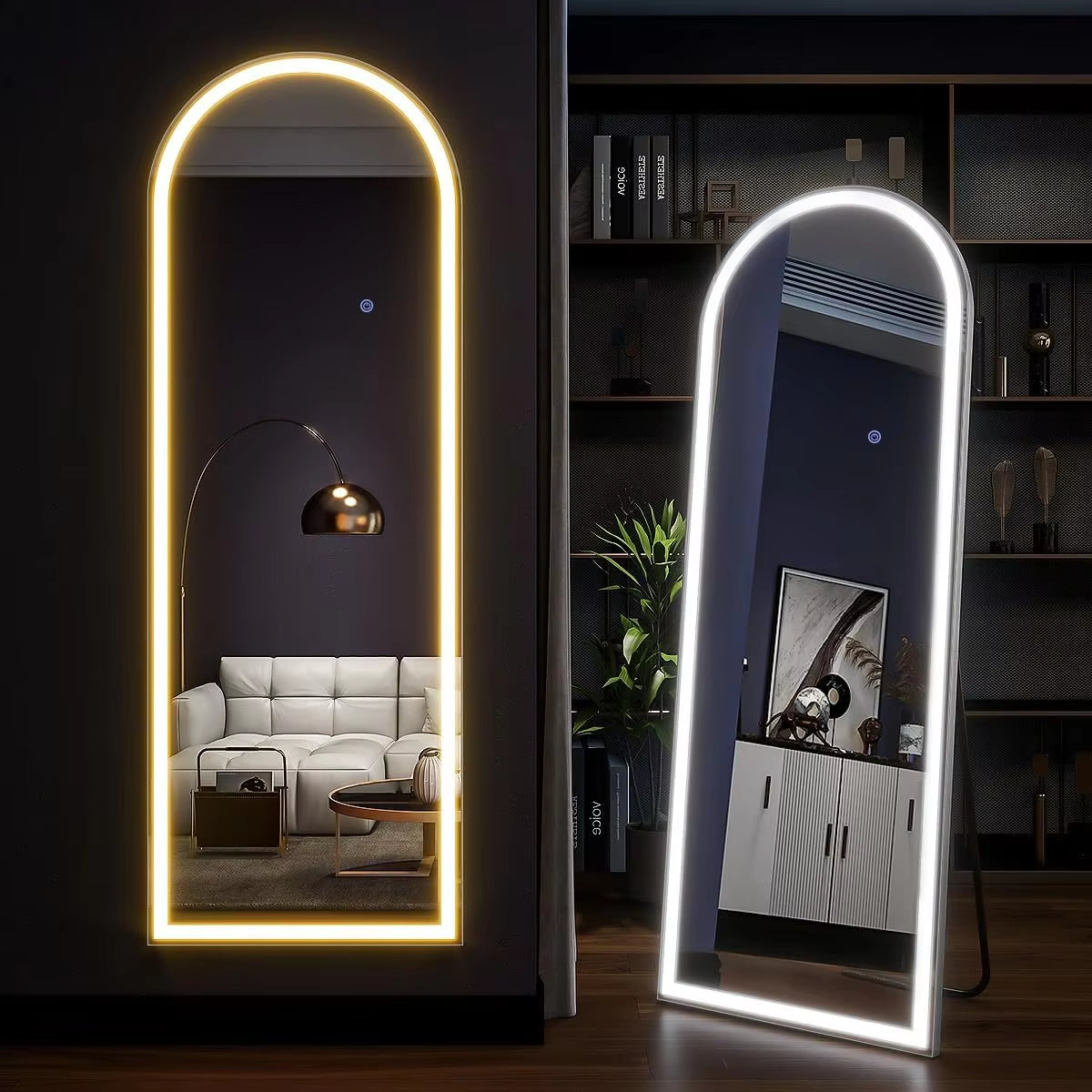 63"X20" Arched Full Length Mirror with Lights,Led Mirror Full Length,Lighted Floor Mirror with Stand,Full Body Mirror
