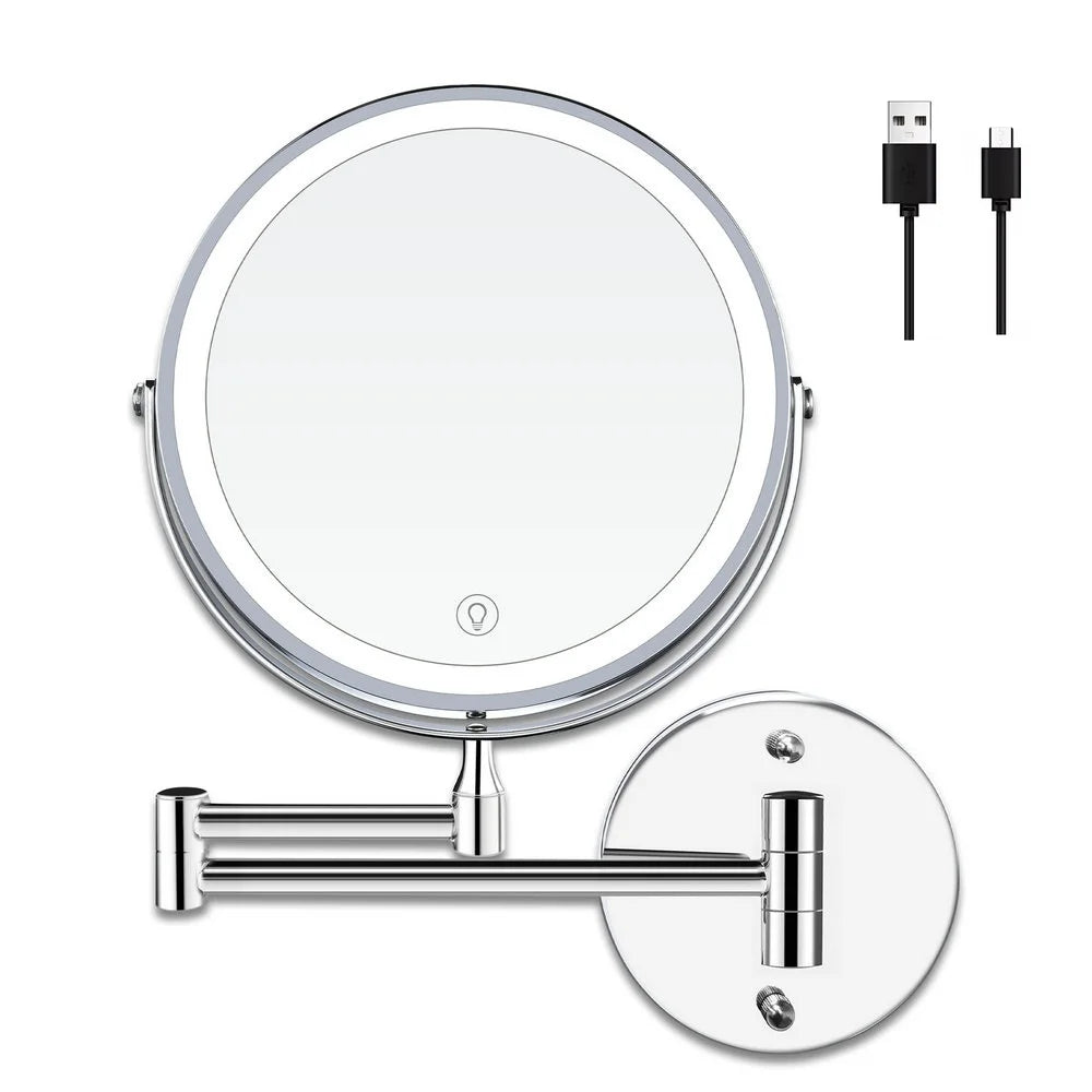 8" USB Charging Wall Mounted Shower Mirror with Lights,Double Sided 1X/10X Magnifying Makeup LED Mirror Vanity Dressing Mirror