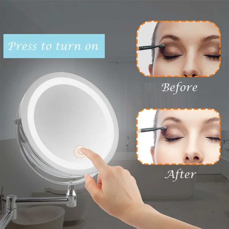 8" USB Charging Wall Mounted Shower Mirror with Lights,Double Sided 1X/10X Magnifying Makeup LED Mirror Vanity Dressing Mirror