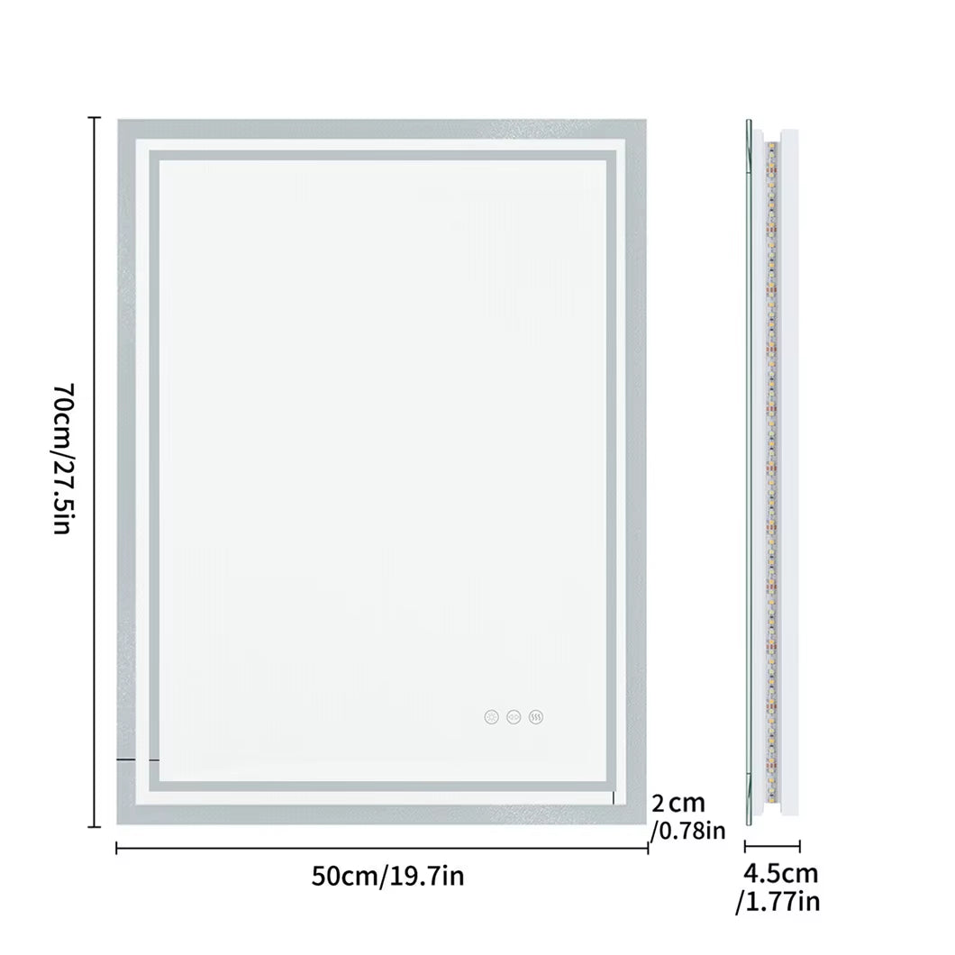 LED Bathroom Mirror 3 Size Dimmable Wall Mounted Mirror Rectangle Makeup Mirror Demist, Vertical/ Horizontal Backlit, IP65 Rated