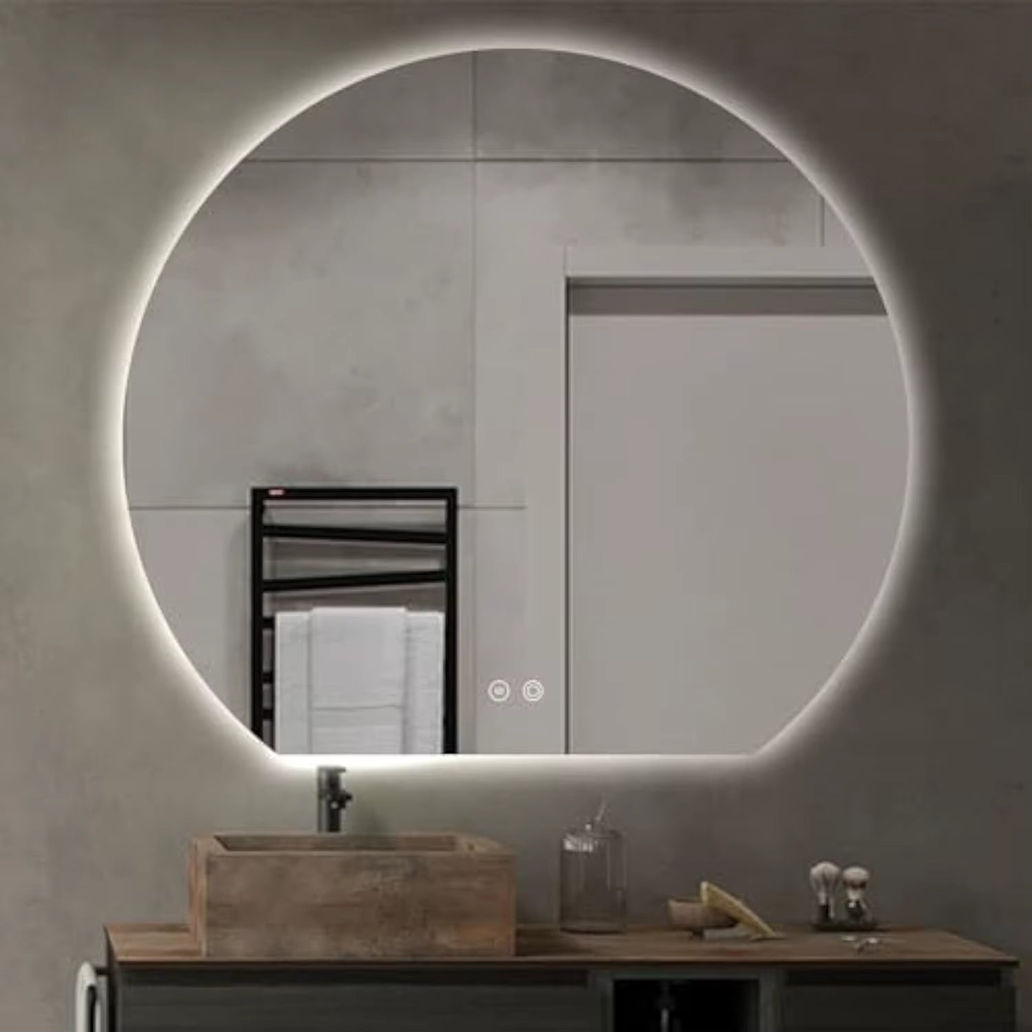 Half Moon round Led Bathroom Mirror for Wall, 36 Irregular Led Mirror with Anti-Fog, 3-Color Adjustal, Dimmable, Semi Circle F