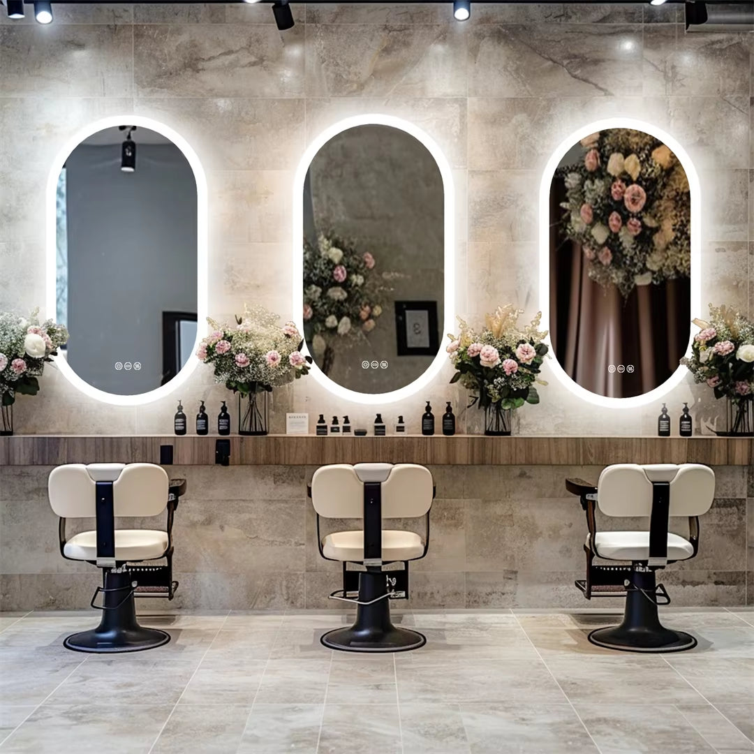 Backlit Lighted Bathroom Mirror LED Bedroom Vanity Mirror Salon Mirror with Touch Sensor Dimming Defog IP44