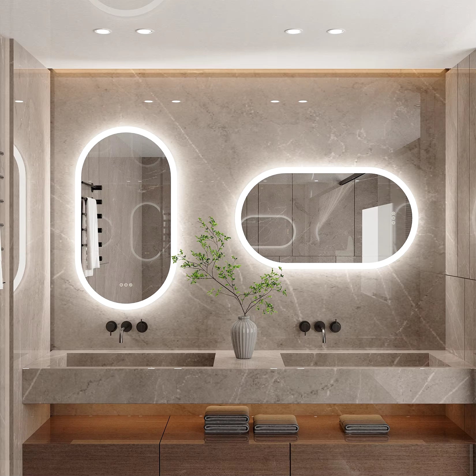 Backlit Lighted Bathroom Mirror LED Bedroom Vanity Mirror Salon Mirror with Touch Sensor Dimming Defog IP44