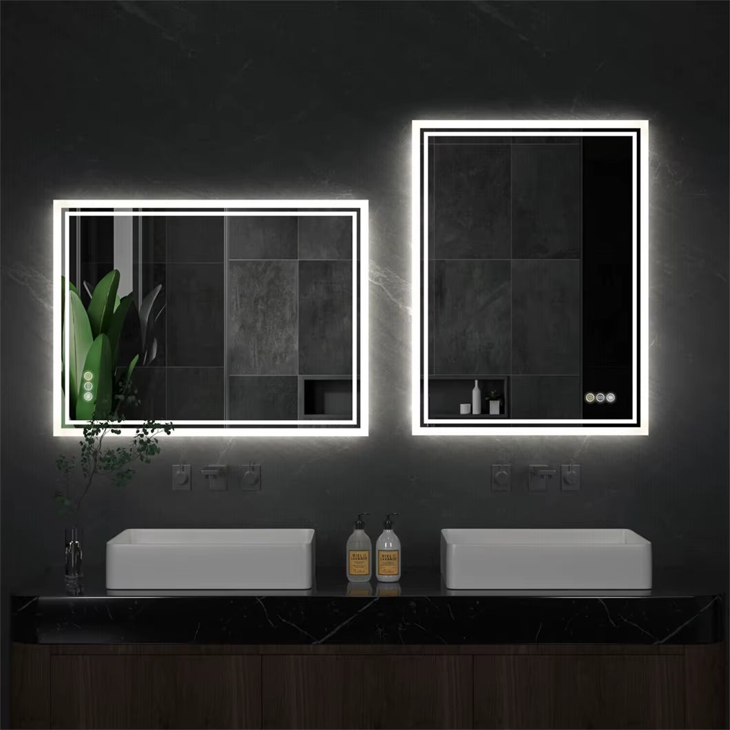 LED Bathroom Mirror 3 Size Dimmable Wall Mounted Mirror Rectangle Makeup Mirror Demist, Vertical/ Horizontal Backlit, IP65 Rated