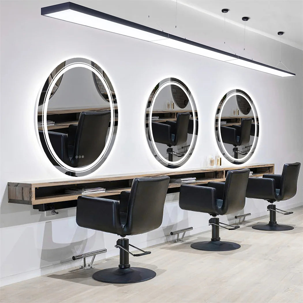 Bathroom Mirror LED Light Oval Frameless Shower Shaving Makeup Mirror for Restroom Washroom Dimming Defog
