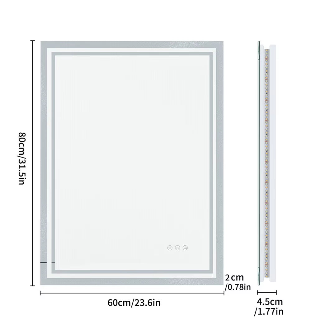 LED Bathroom Mirror 3 Size Dimmable Wall Mounted Mirror Rectangle Makeup Mirror Demist, Vertical/ Horizontal Backlit, IP65 Rated