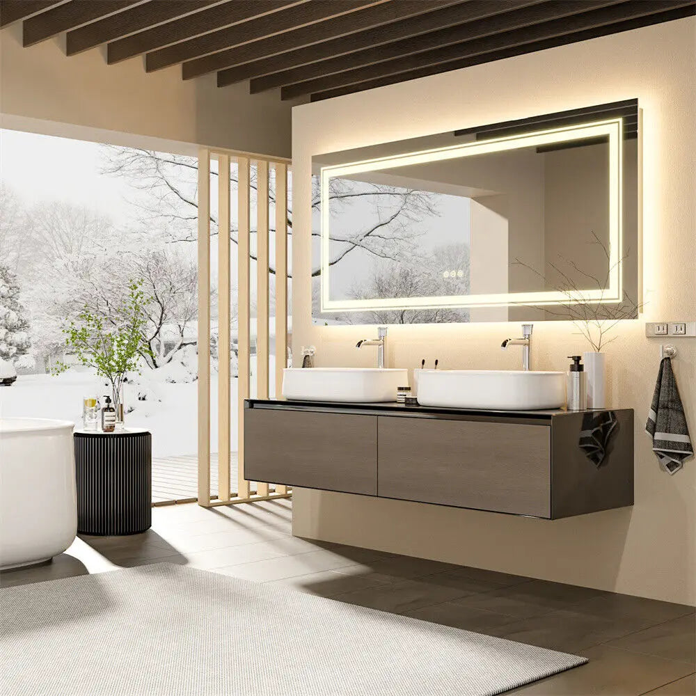 41" Bathroom Lighted LED Mirror Vanity Makeup Anti-Fog Touch Switch Wall Mounted