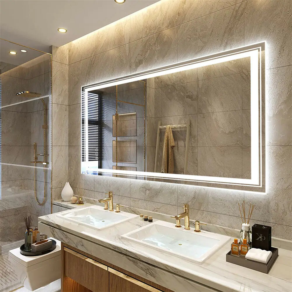 41" Bathroom Lighted LED Mirror Vanity Makeup Anti-Fog Touch Switch Wall Mounted