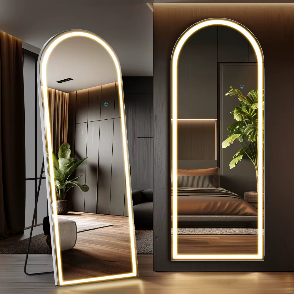 3 Color Lighting Mirror with LED Lights, 71"X26" Lighted Floor Standing Mirror with Stand