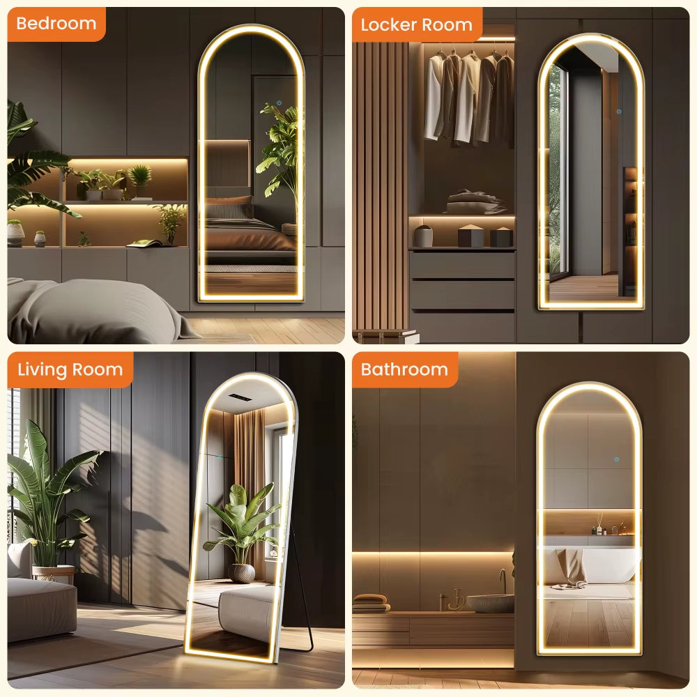 3 Color Lighting Mirror with LED Lights, 71"X26" Lighted Floor Standing Mirror with Stand