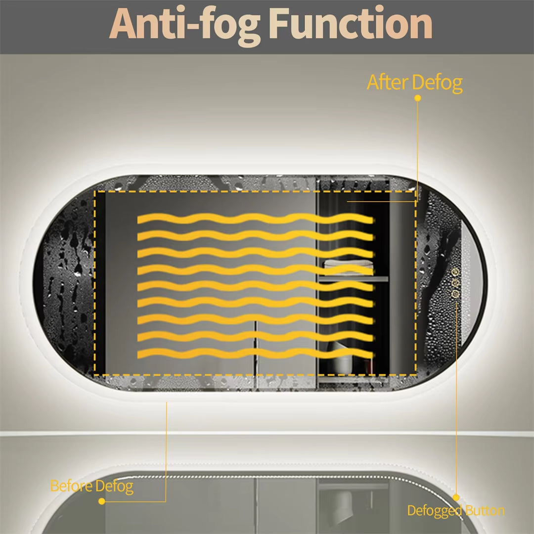 Backlit Lighted Bathroom Mirror LED Bedroom Vanity Mirror Salon Mirror with Touch Sensor Dimming Defog IP44