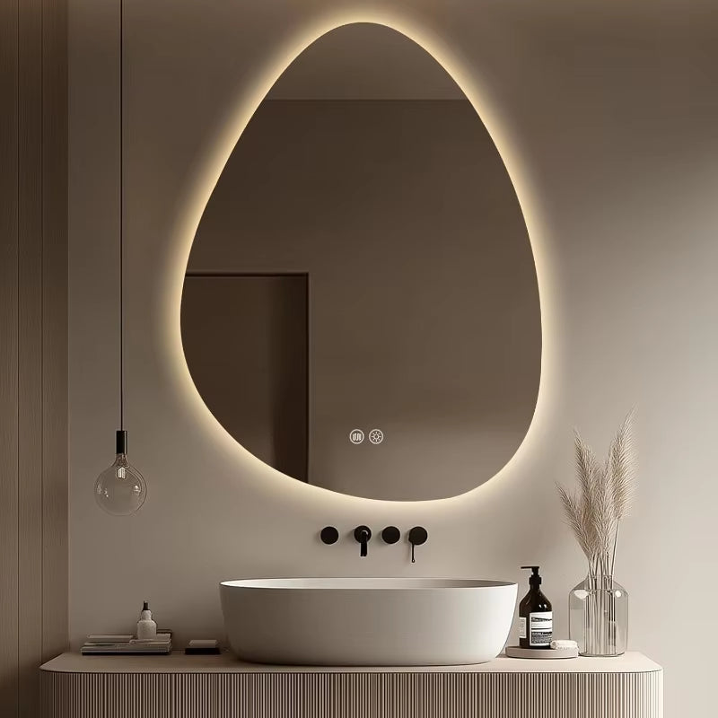 LED Bathroom Mirror with Lights 24X32”, Stepless Dimmable Irregular LED Mirror with 3 Colors, Anti-Fog, Memory, Al-Alloy Lampsha