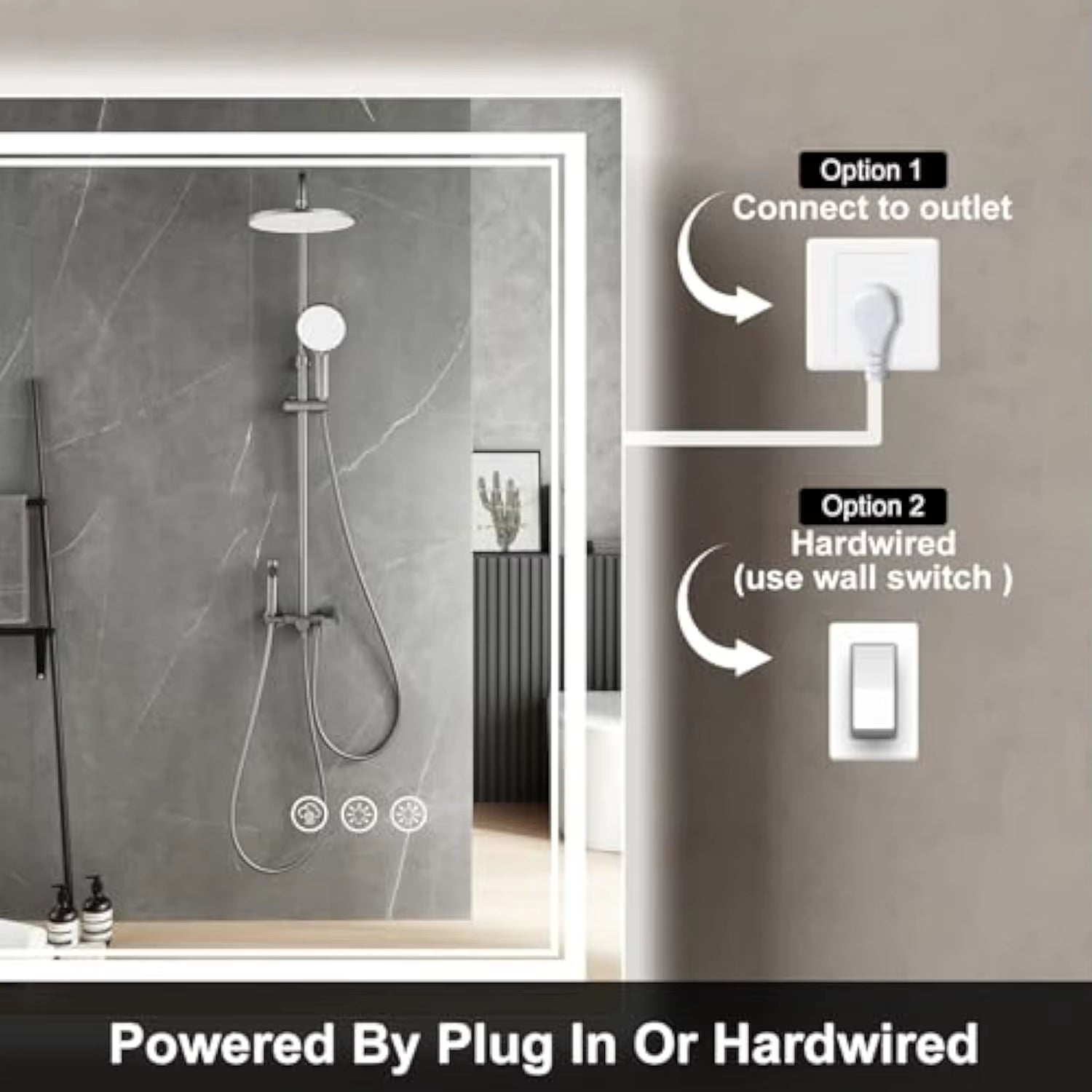 28X36 3 Colors Led Mirror for Bathroom with Front Light and Backlit,Dimmable anti Fog Wall Bathroom Mirror with Led Lights, Wat