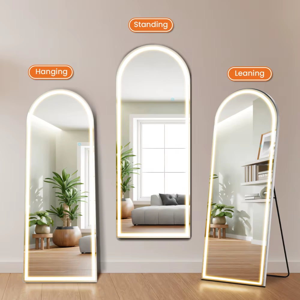 3 Color Lighting Mirror with LED Lights, 71"X26" Lighted Floor Standing Mirror with Stand