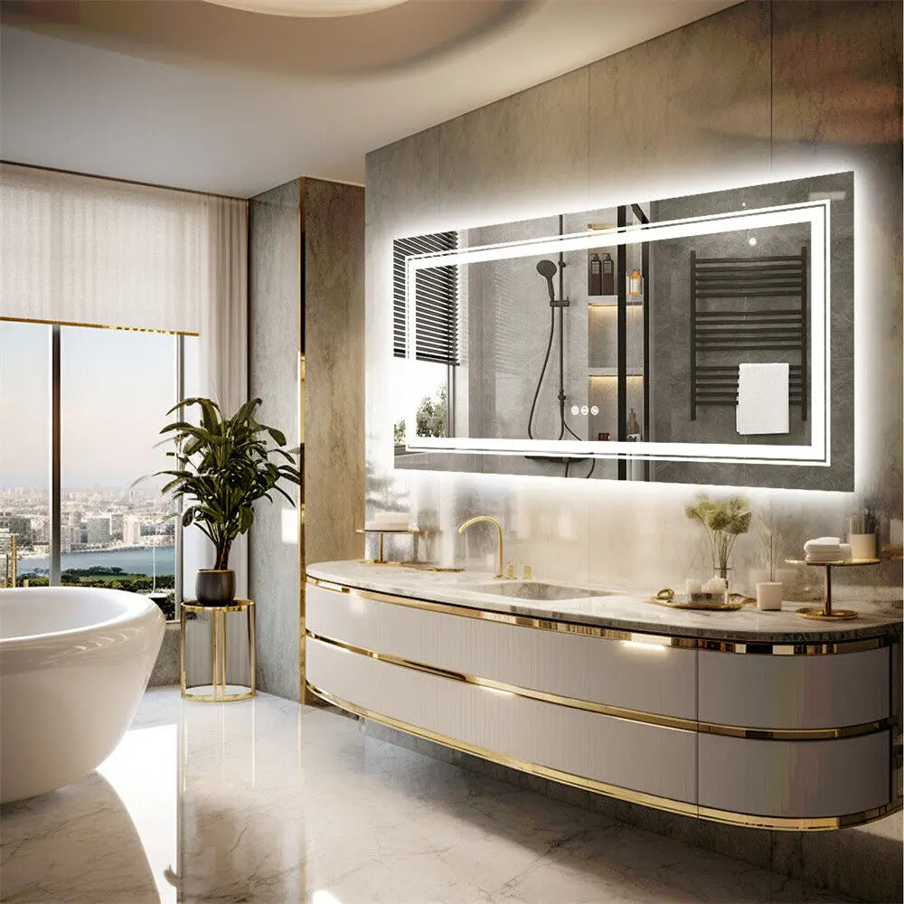 41" Bathroom Lighted LED Mirror Vanity Makeup Anti-Fog Touch Switch Wall Mounted